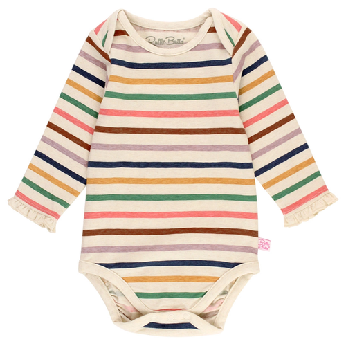 Sunrise Rainbow Stripe Knit Long Sleeve Ruffle Bodysuit