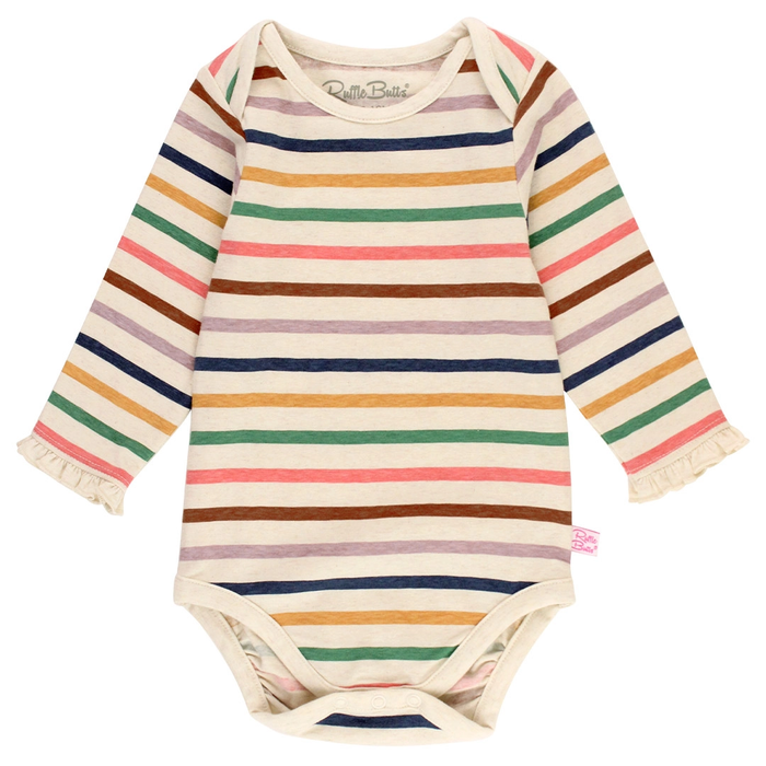 Sunrise Rainbow Stripe Knit Long Sleeve Ruffle Bodysuit