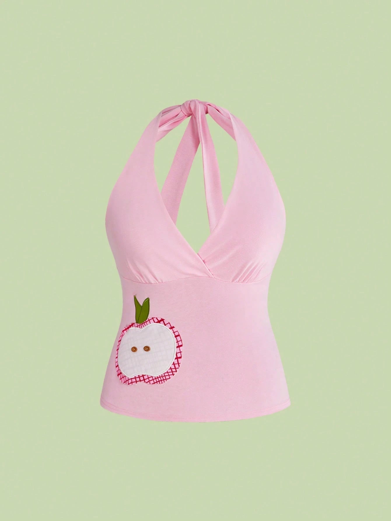 Sweetness Millennium Retro Spring/Summer Basic Versatile Apple Embroidered Floral Decor Plus Size Casual Halter Neck Camisole