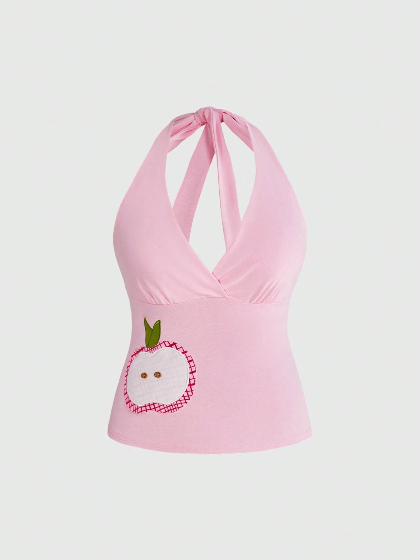 Sweetness Millennium Retro Spring/Summer Basic Versatile Apple Embroidered Floral Decor Plus Size Casual Halter Neck Camisole