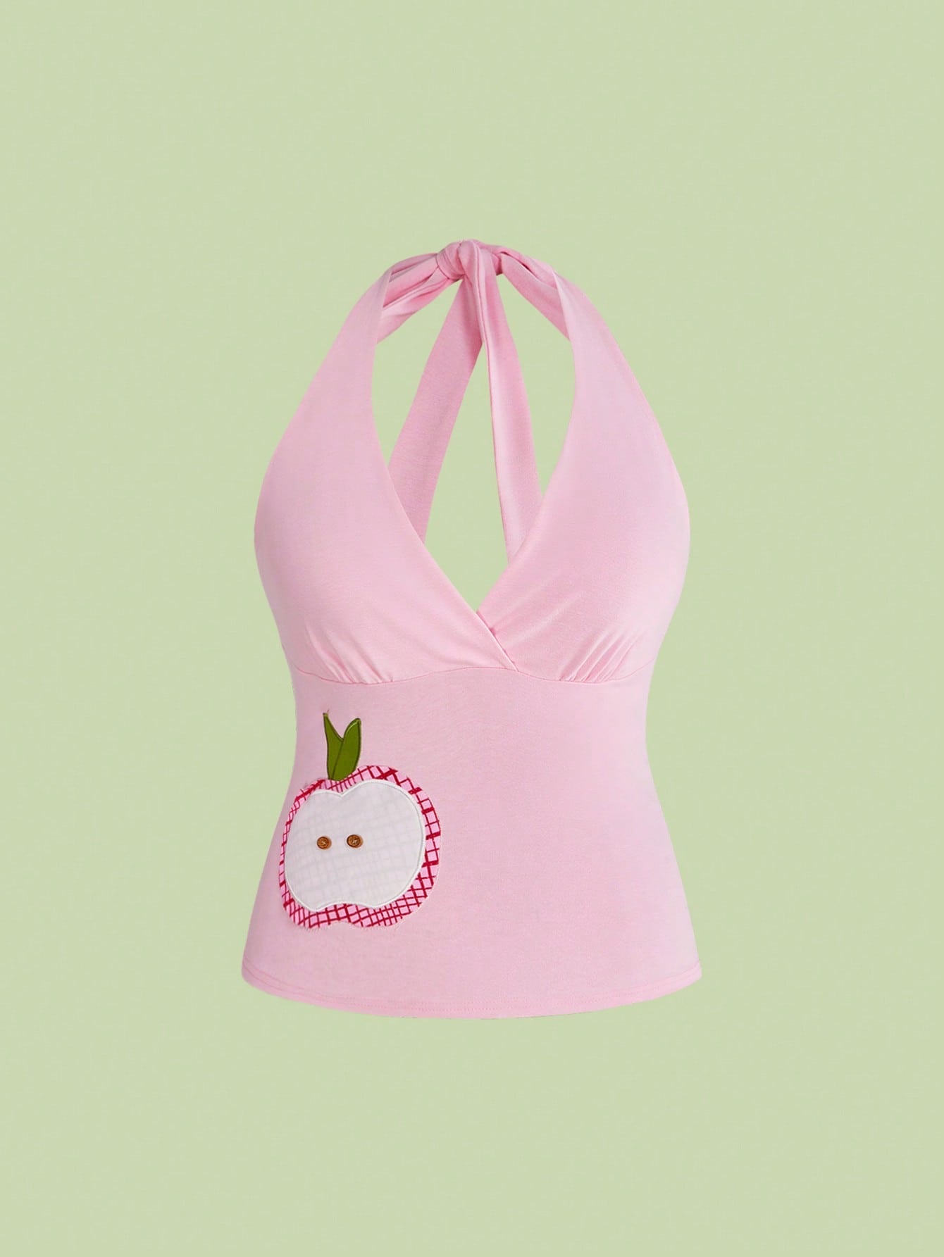Sweetness Millennium Retro Spring/Summer Basic Versatile Apple Embroidered Floral Decor Plus Size Casual Halter Neck Camisole