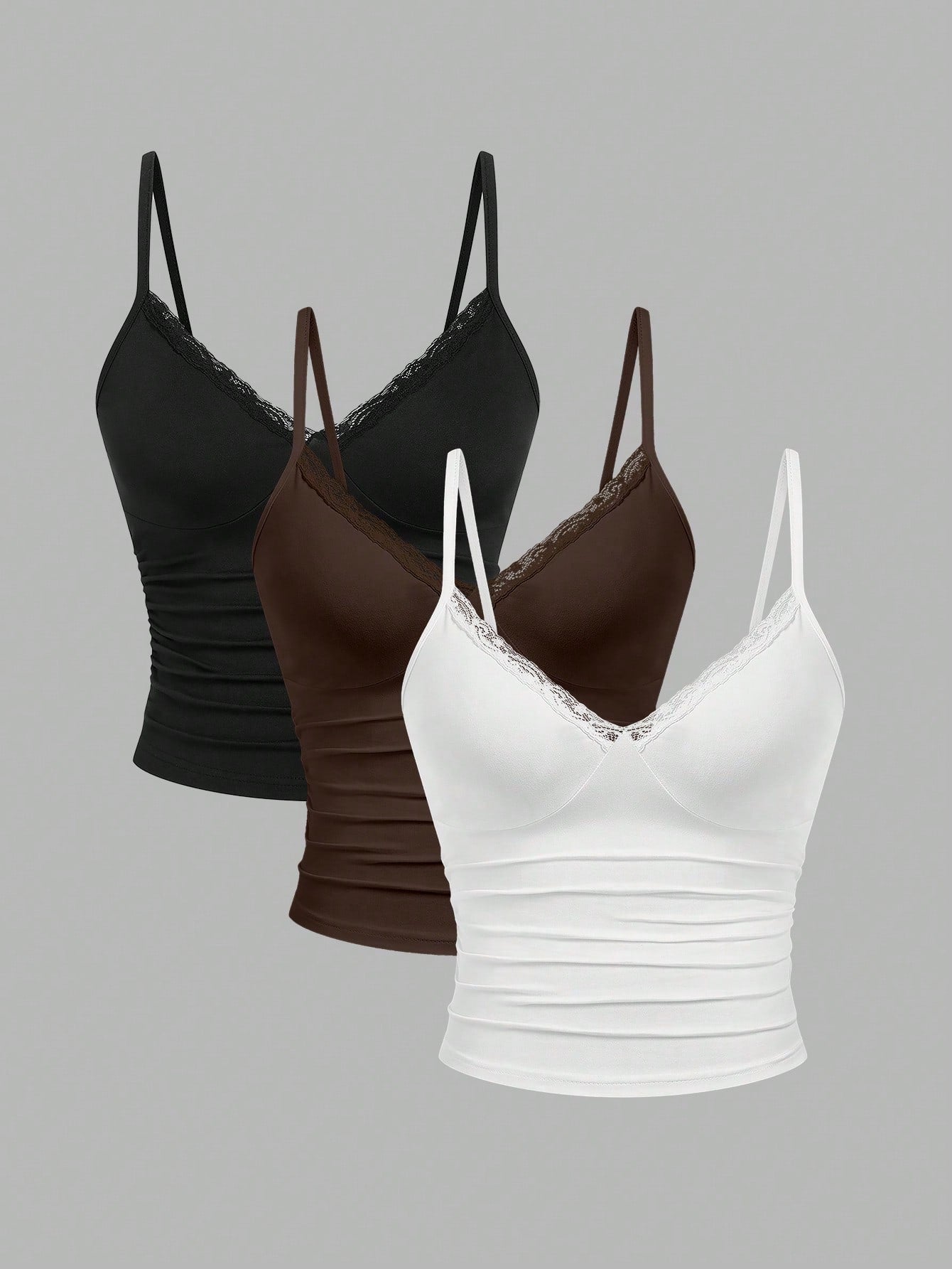 Sweetra 3pcs Plus Size Women Lace Camisole Top Set, Casual And Comfortable
