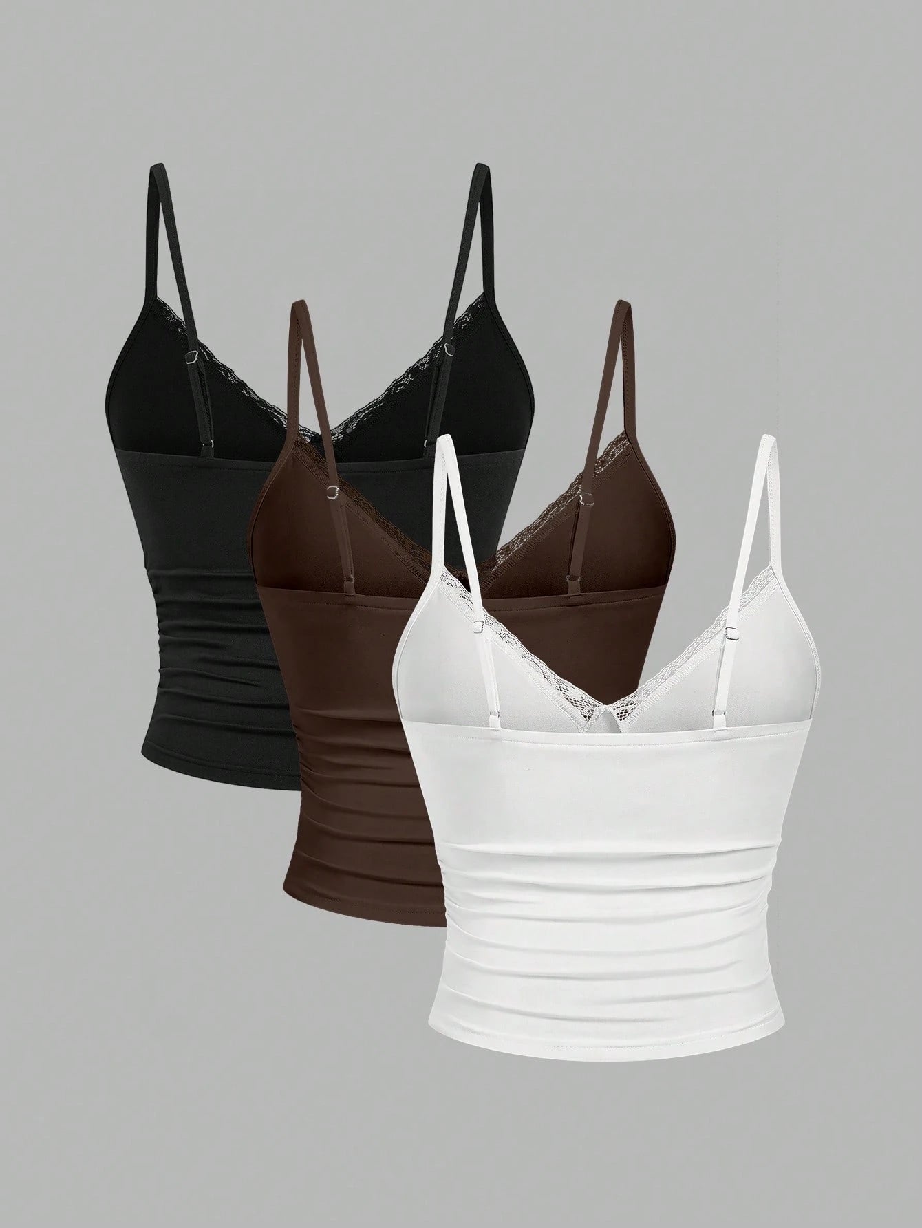 Sweetra 3pcs Plus Size Women Lace Camisole Top Set, Casual And Comfortable