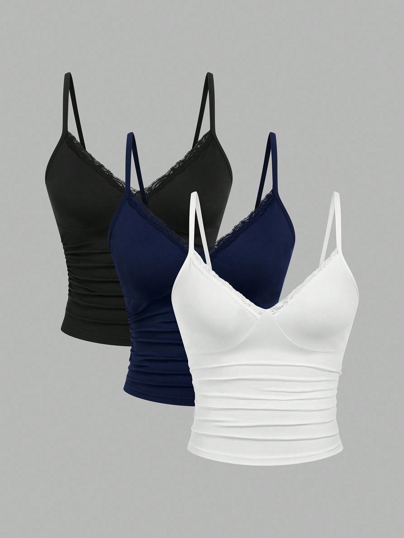 Sweetra 3pcs Plus Size Women Lace Camisole Top Set, Casual And Comfortable
