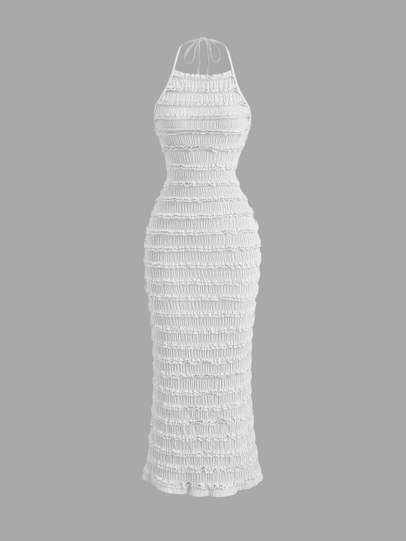 Sweetra Casual Halter Neck Cami Long Dress White Sleeveless Midi Pencil All Over Print For Women