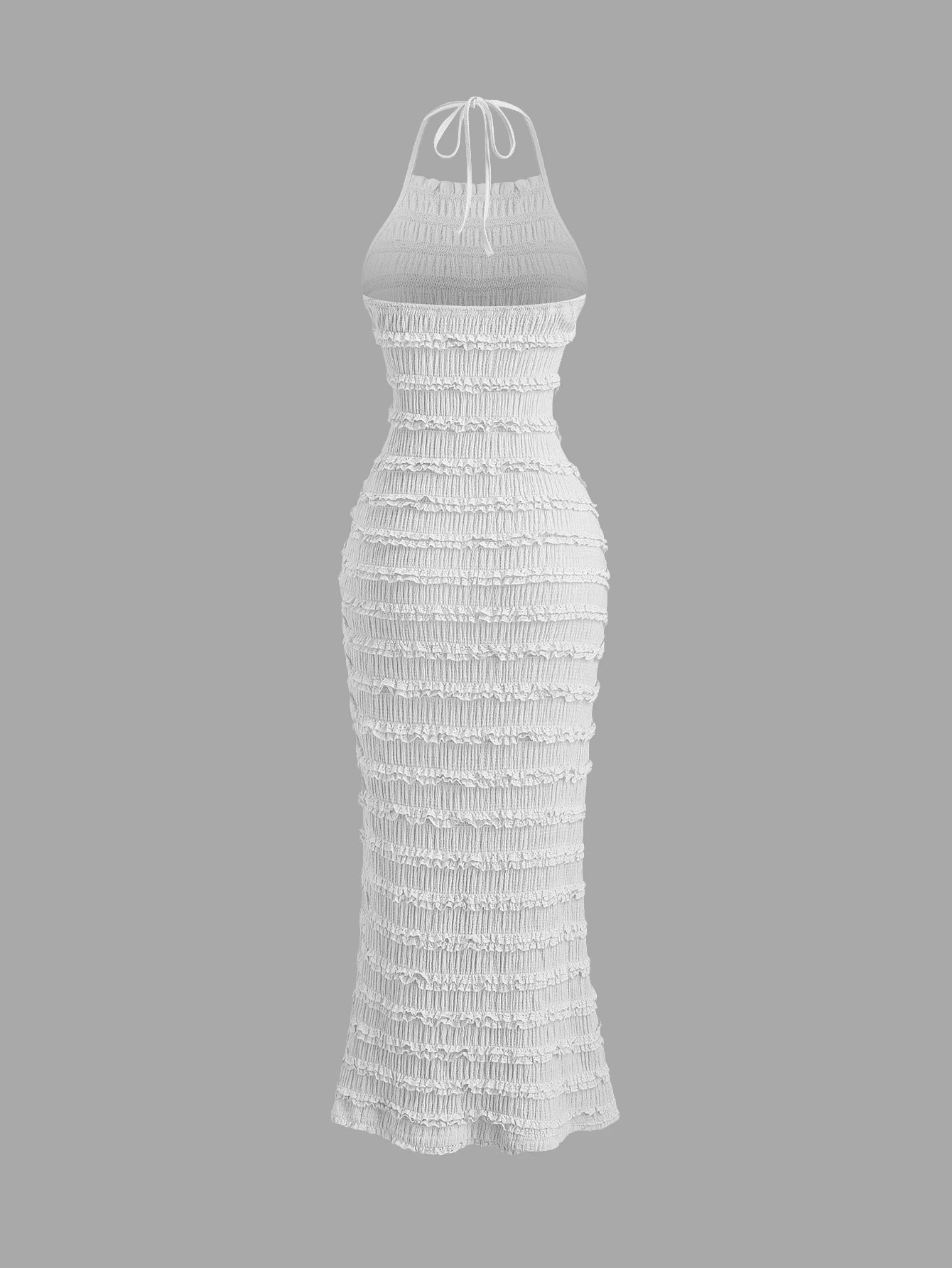 Sweetra Casual Halter Neck Cami Long Dress White Sleeveless Midi Pencil All Over Print For Women