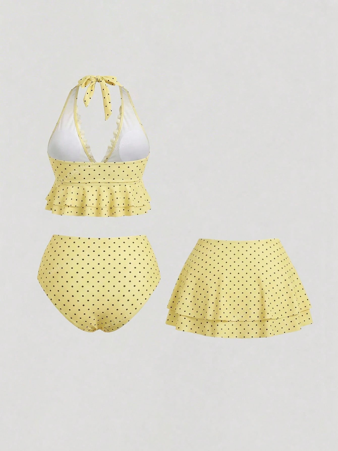 Sweetra CURVE Plus Size Contrast Color Polka Dot Print Halter Neck Swimsuit Set