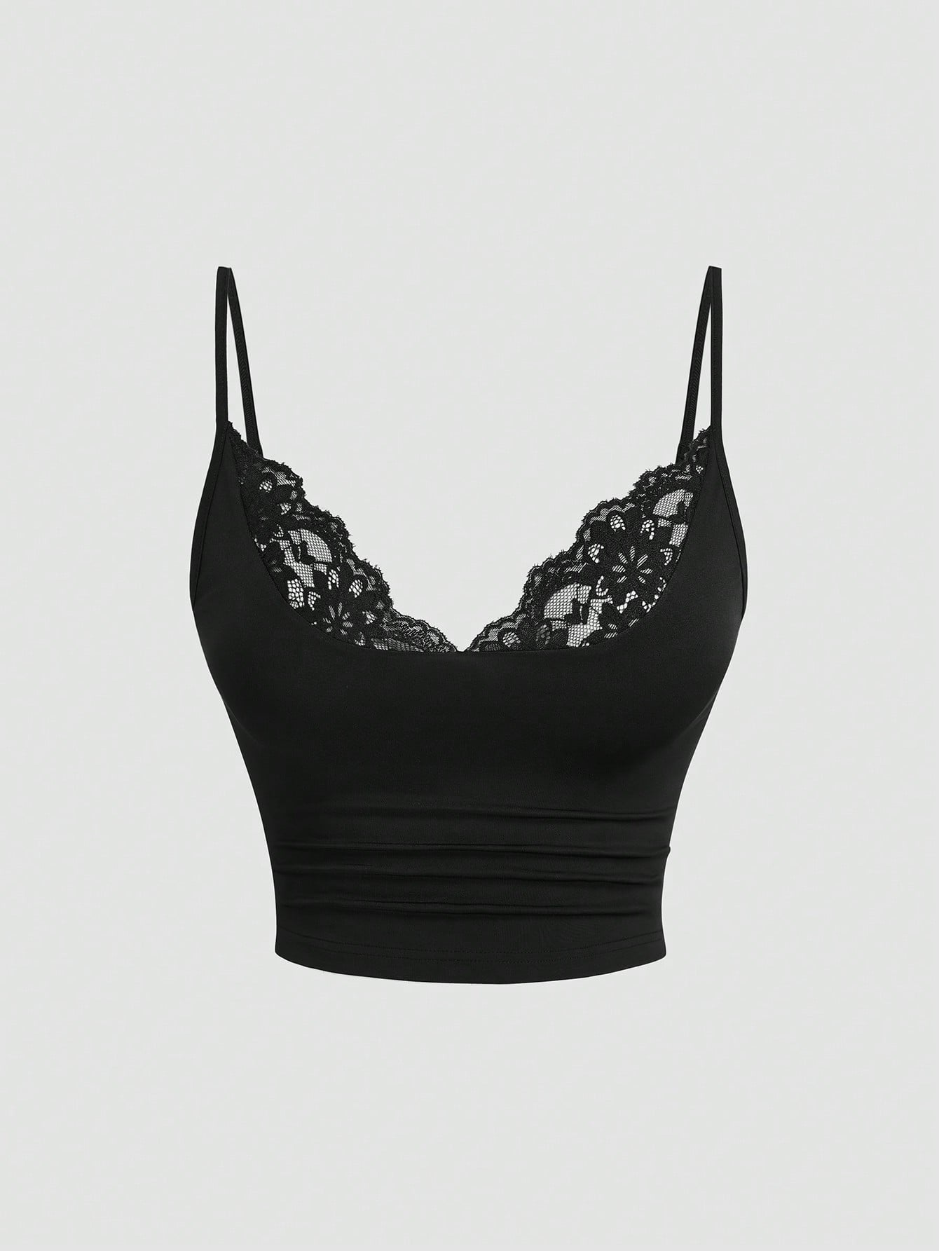 Sweetra European And American Women's Plus Size Minimalist Eleganza Lace Patchwork Minimalist Style Design Backless Camisole Top Date Night Black Summer
