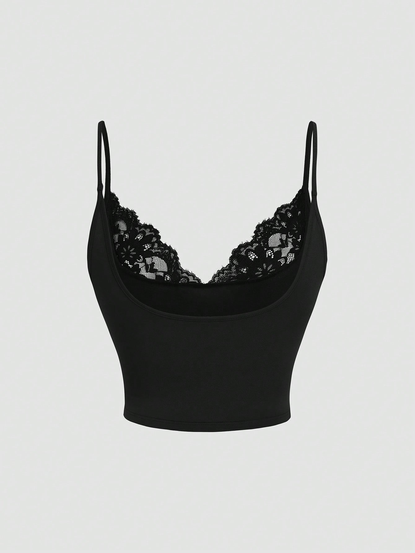 Sweetra European And American Women's Plus Size Minimalist Eleganza Lace Patchwork Minimalist Style Design Backless Camisole Top Date Night Black Summer