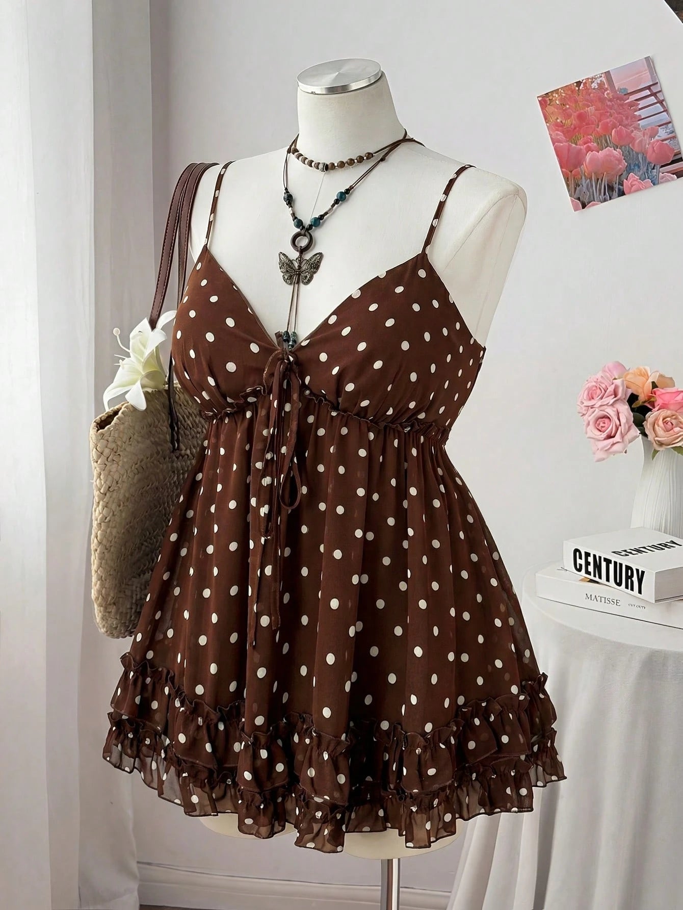 Sweetra Plus Size Casual Nature-Inspired Chiffon Printed Camisole