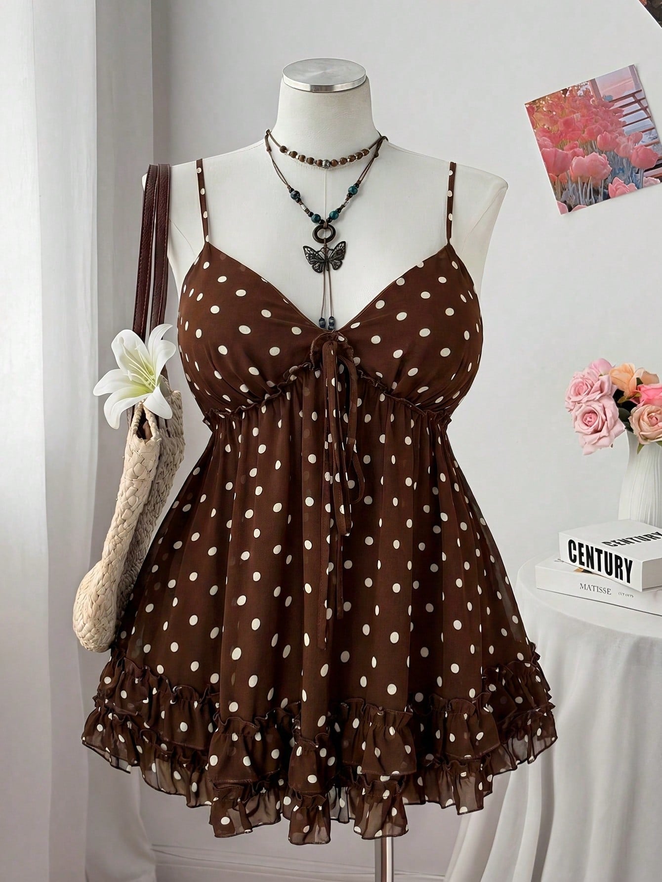 Sweetra Plus Size Casual Nature-Inspired Chiffon Printed Camisole