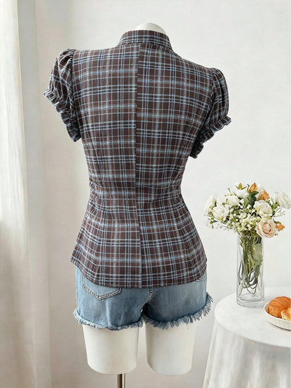 Sweetra Plus Size Fashion Versatile Minimalist Polka Dot Design Niche Elegant Sweet Short Sleeve Fitted Blouse
