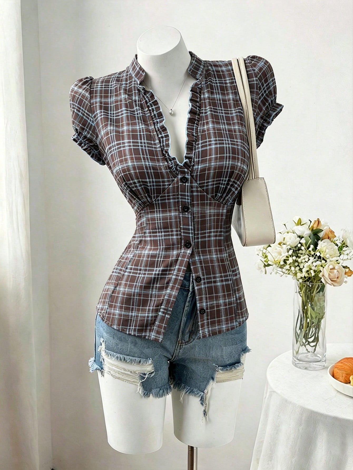 Sweetra Plus Size Fashion Versatile Minimalist Polka Dot Design Niche Elegant Sweet Short Sleeve Fitted Blouse
