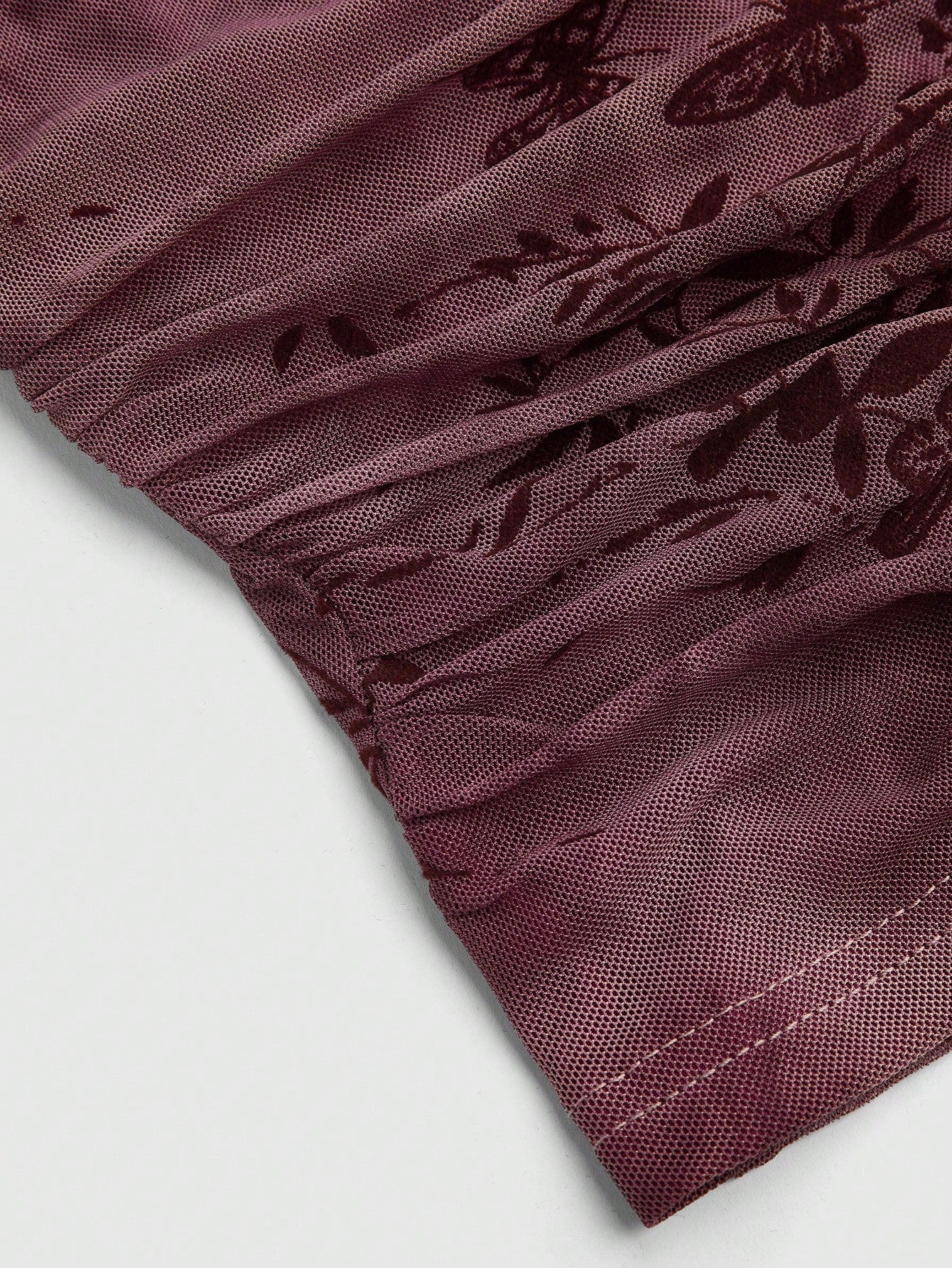 Sweetra Plus Size Solid Wine Red Mesh Flocked Sleeveless Fitted Sexy Backless Tie-Up Crew Neck Camisole Top, Spring/Autumn, Summer