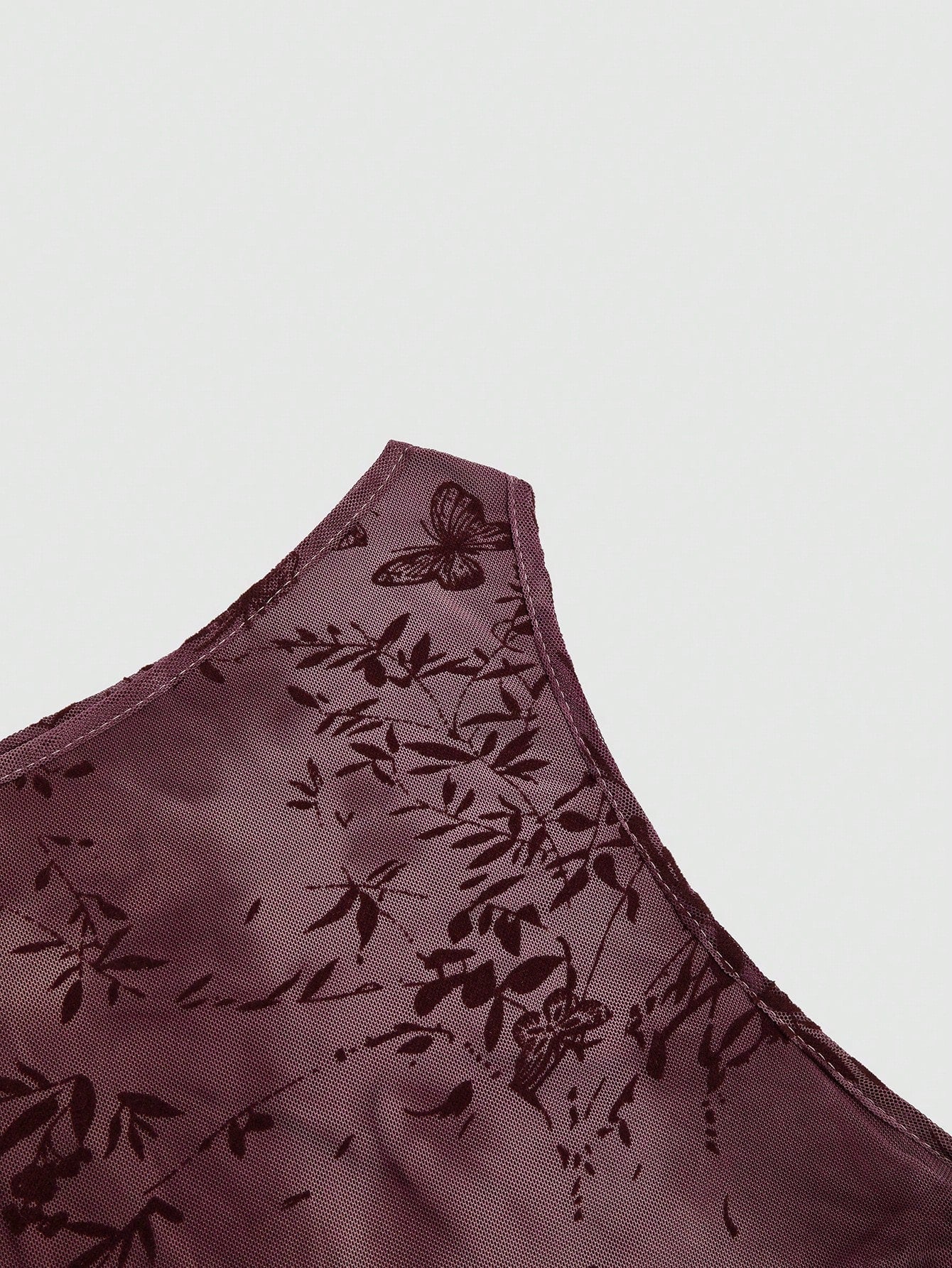 Sweetra Plus Size Solid Wine Red Mesh Flocked Sleeveless Fitted Sexy Backless Tie-Up Crew Neck Camisole Top, Spring/Autumn, Summer