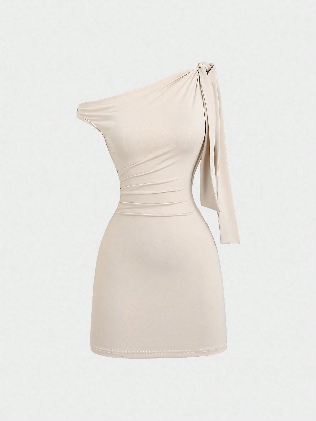 Sweetra Women's Asymmetrical Neck Flounce Sexy A-Line Dress, Waist Cinched, Figure-Flattering, French Style Mini Dress