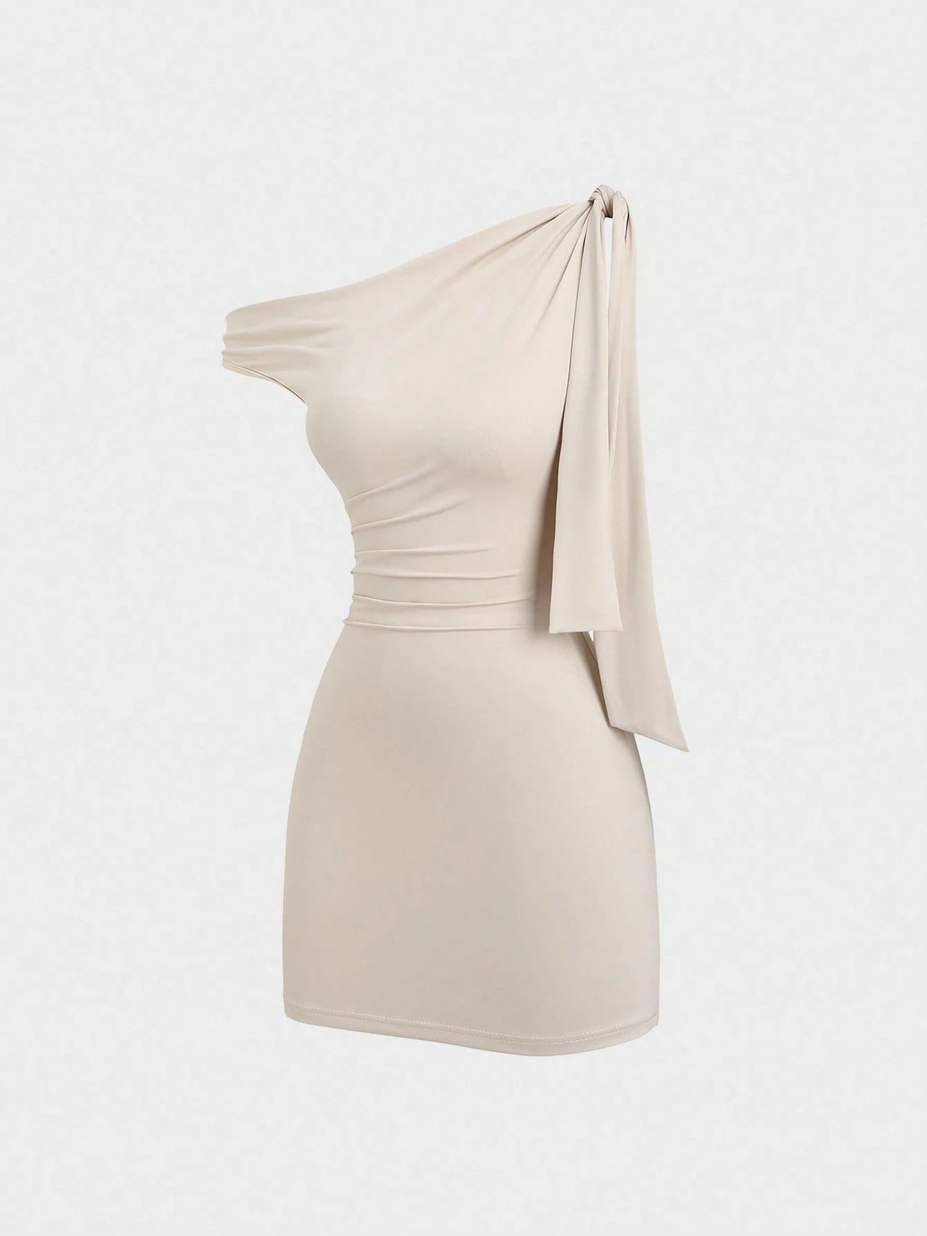 Sweetra Women's Asymmetrical Neck Flounce Sexy A-Line Dress, Waist Cinched, Figure-Flattering, French Style Mini Dress