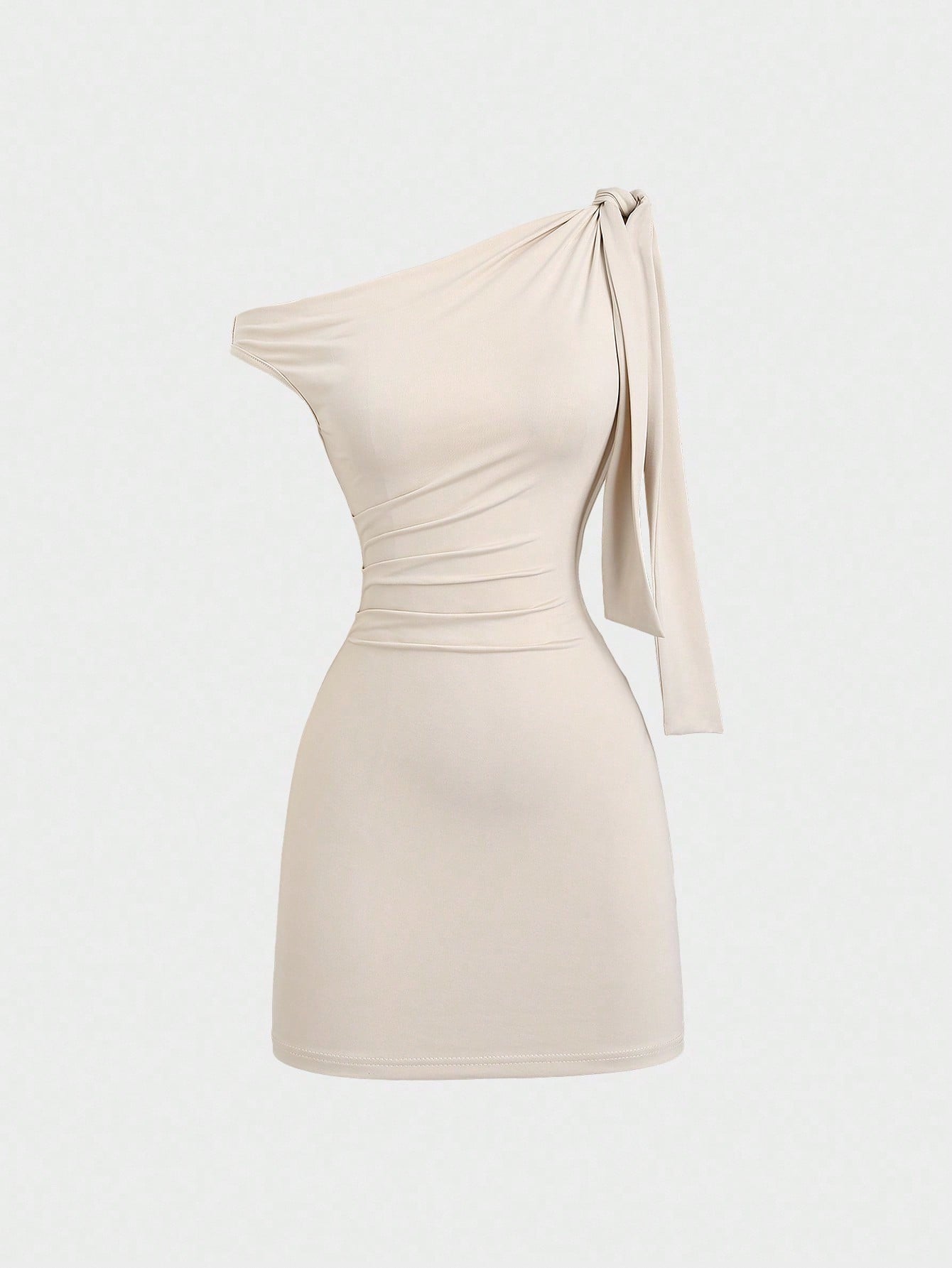 Sweetra Women's Asymmetrical Neck Flounce Sexy A-Line Dress, Waist Cinched, Figure-Flattering, French Style Mini Dress