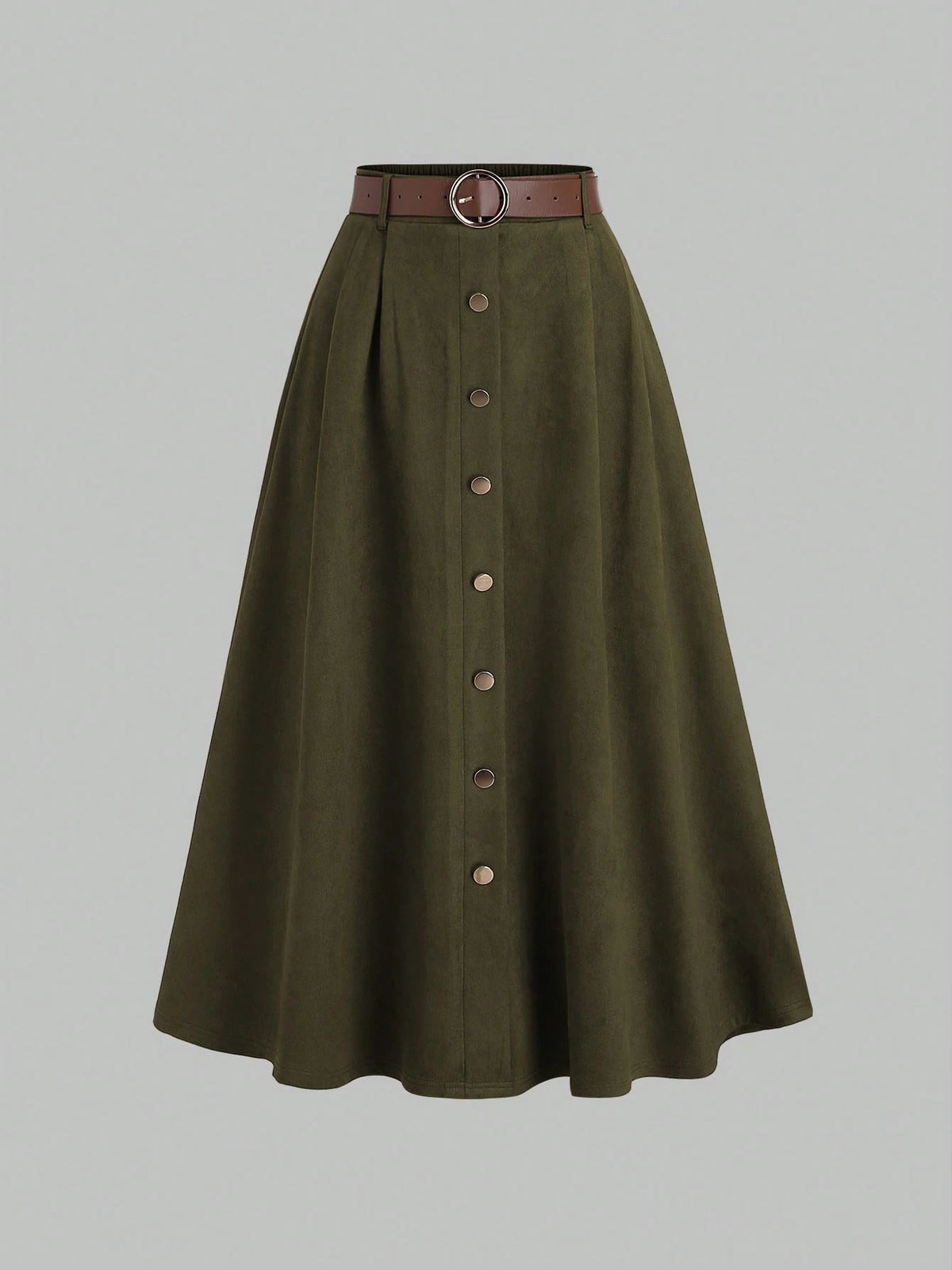 Sweetra Women's Coffee Brown Suede Faux Fur Single-Breasted Skirt, Autumn/Winter Western Skirts