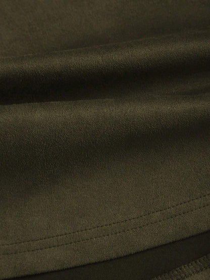 Sweetra Women's Coffee Brown Suede Faux Fur Single-Breasted Skirt, Autumn/Winter Western Skirts