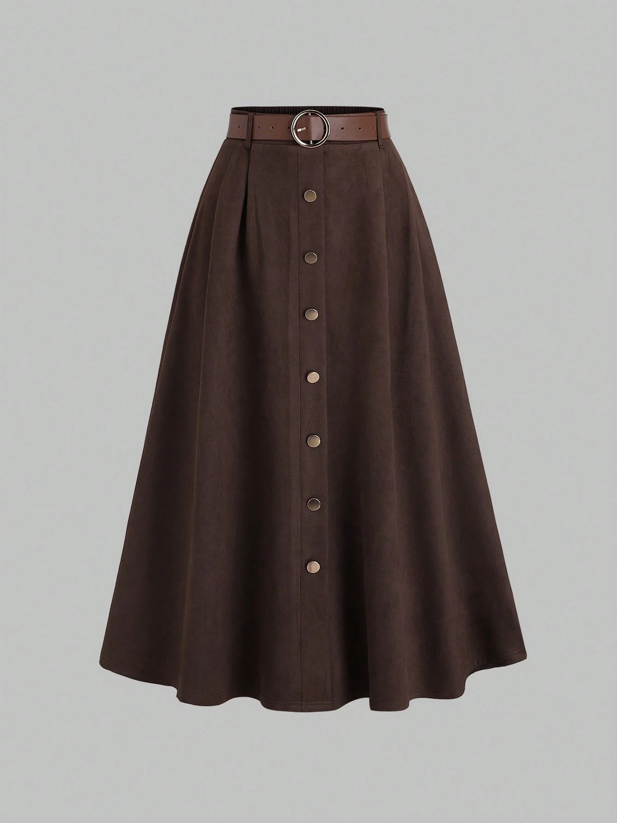 Sweetra Women's Coffee Brown Suede Faux Fur Single-Breasted Skirt, Autumn/Winter Western Skirts