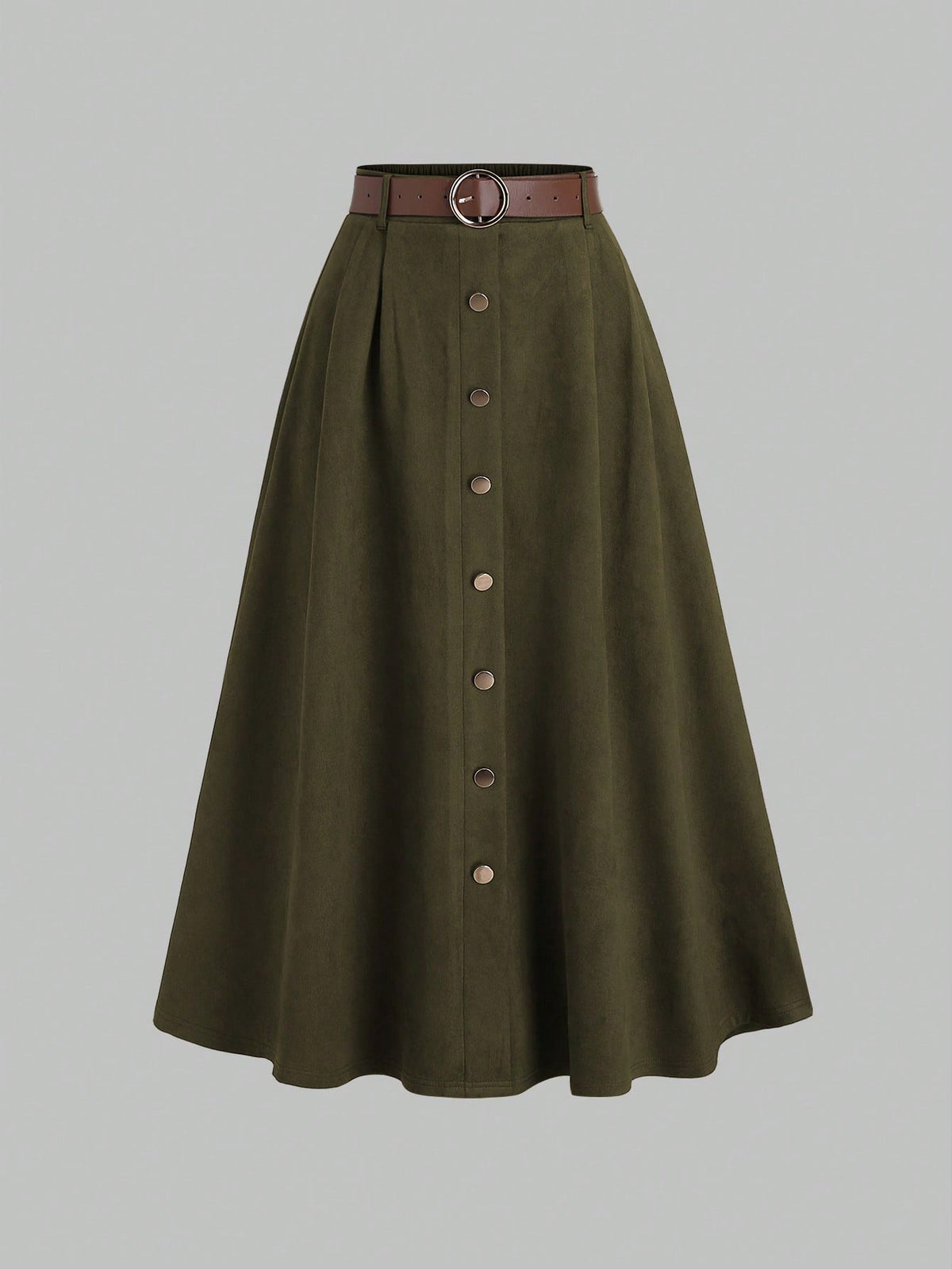 Sweetra Women's Coffee Brown Suede Faux Fur Single-Breasted Skirt, Autumn/Winter Western Skirts