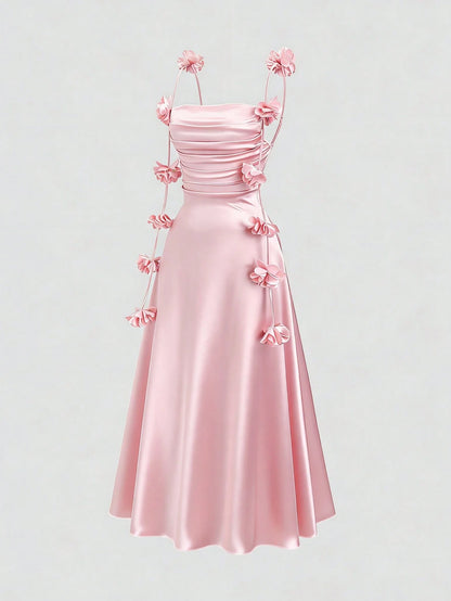 Sweetra Women's Spring Backless Sexy Bodycon Dress, Floral Strap, Comfortable, Elegant, Suitable For Outing, Pink