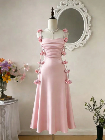 Sweetra Women's Spring Backless Sexy Bodycon Dress, Floral Strap, Comfortable, Elegant, Suitable For Outing, Pink
