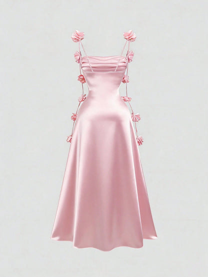 Sweetra Women's Spring Backless Sexy Bodycon Dress, Floral Strap, Comfortable, Elegant, Suitable For Outing, Pink