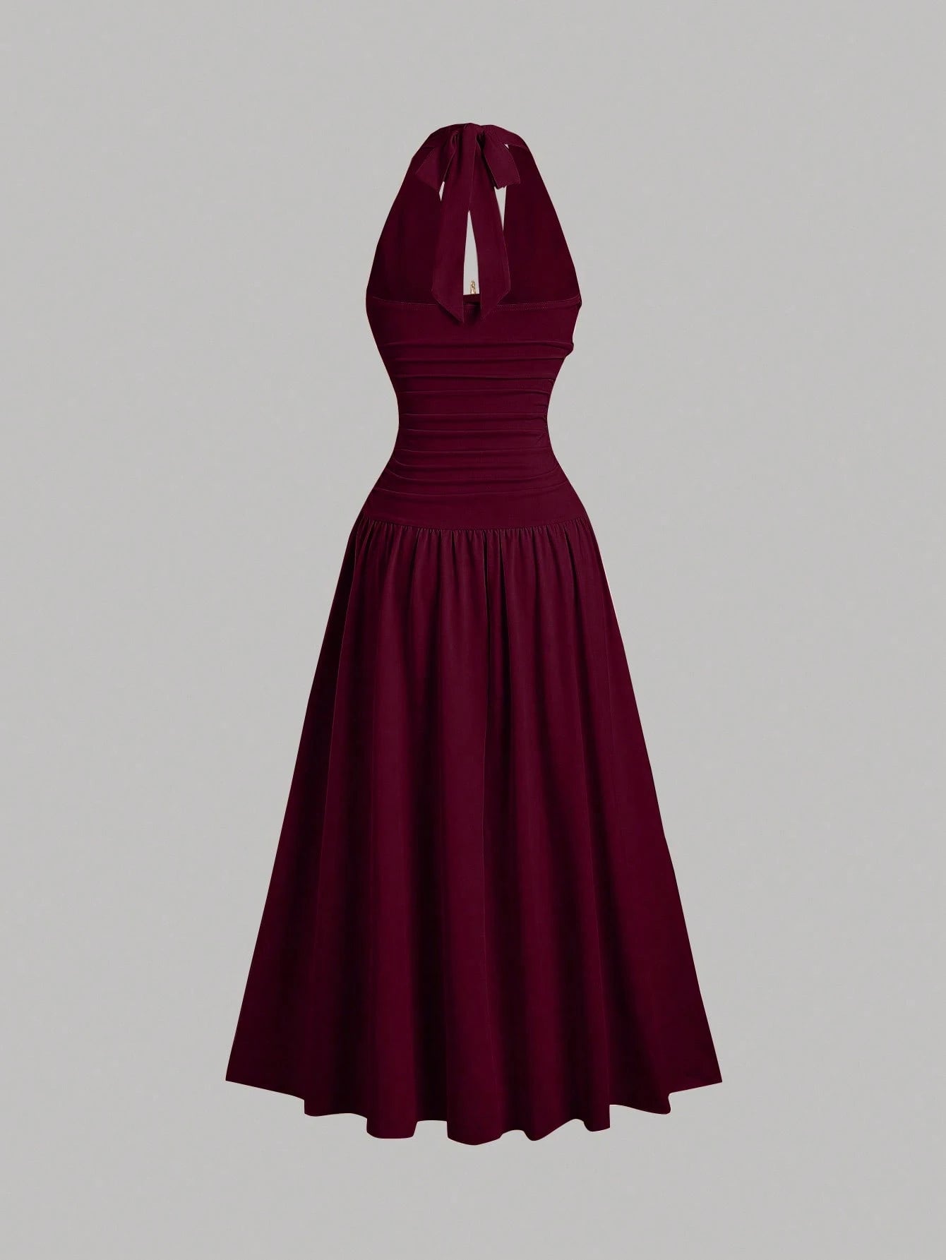 Sweetra Women's Summer European And American Fashion Fitted Pleated Low Neck Metal Decor Halter Tie Maxi Swing Dress, Casual Vacation