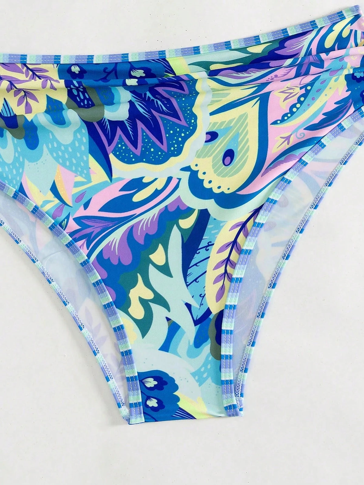 Swim 2pcs/Set Random Floral Print Beach Outfits For Women- Spaghetti Strap Top And High Waist Bikini Bottoms, Summer
