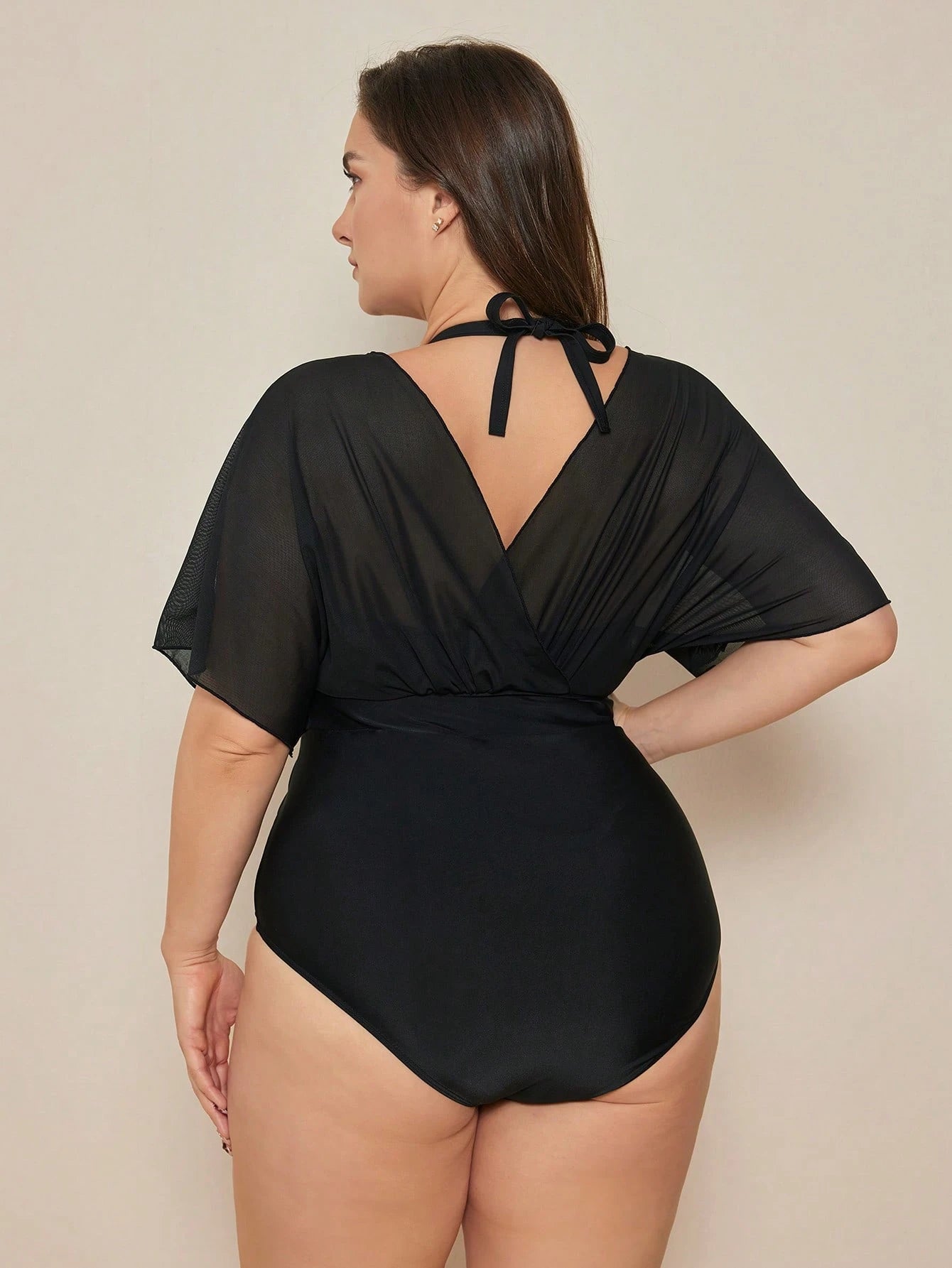 Swim Basics 2026 New Elegant Plus Size One-Piece Swimsuit For Beach Vacation, Slimming Chic Plus Size One-Piece Swimwear, Brown