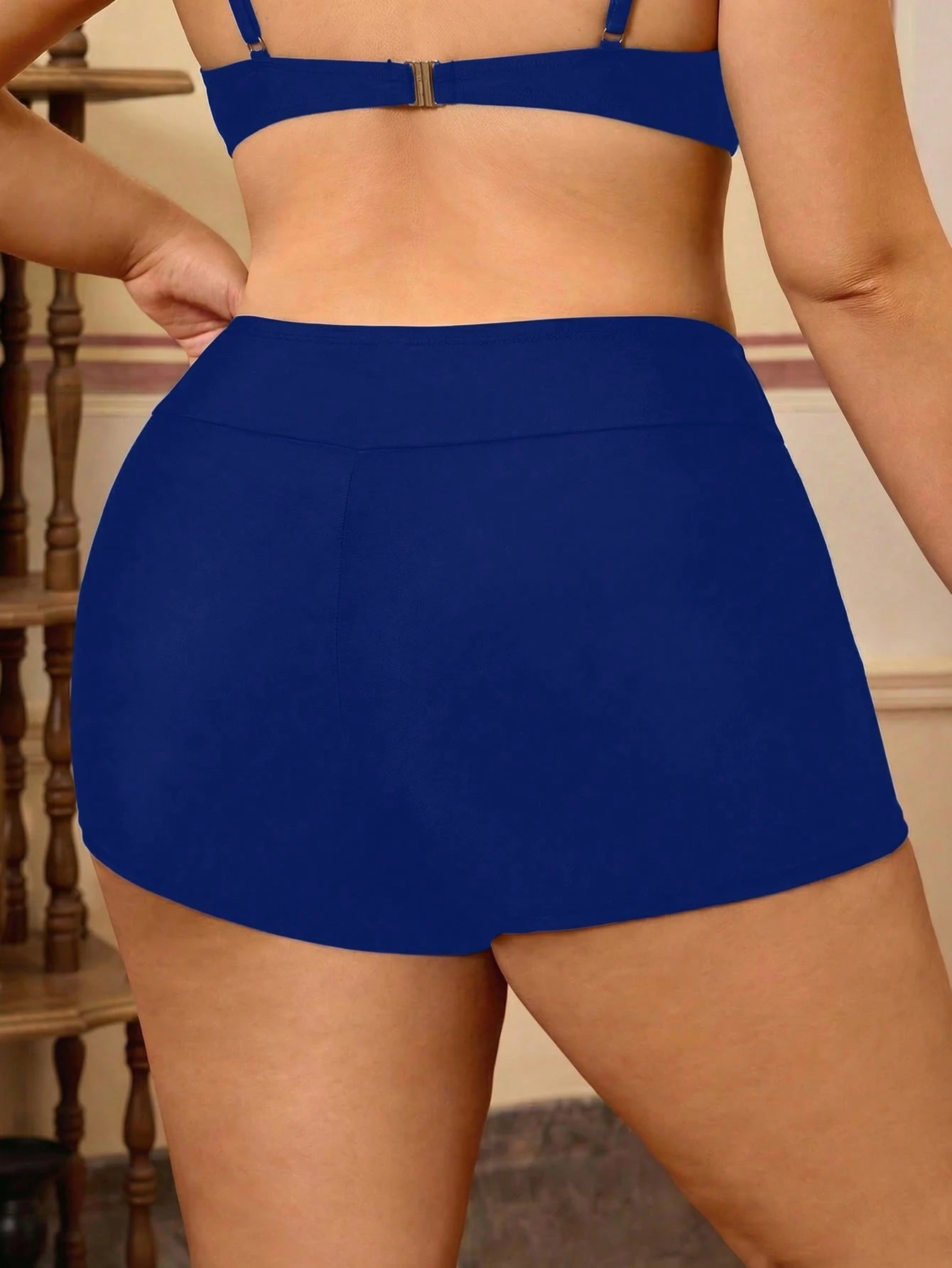 Swim Basics Plus Size Solid Color Fitted Summer Beach Swimwear Bottom