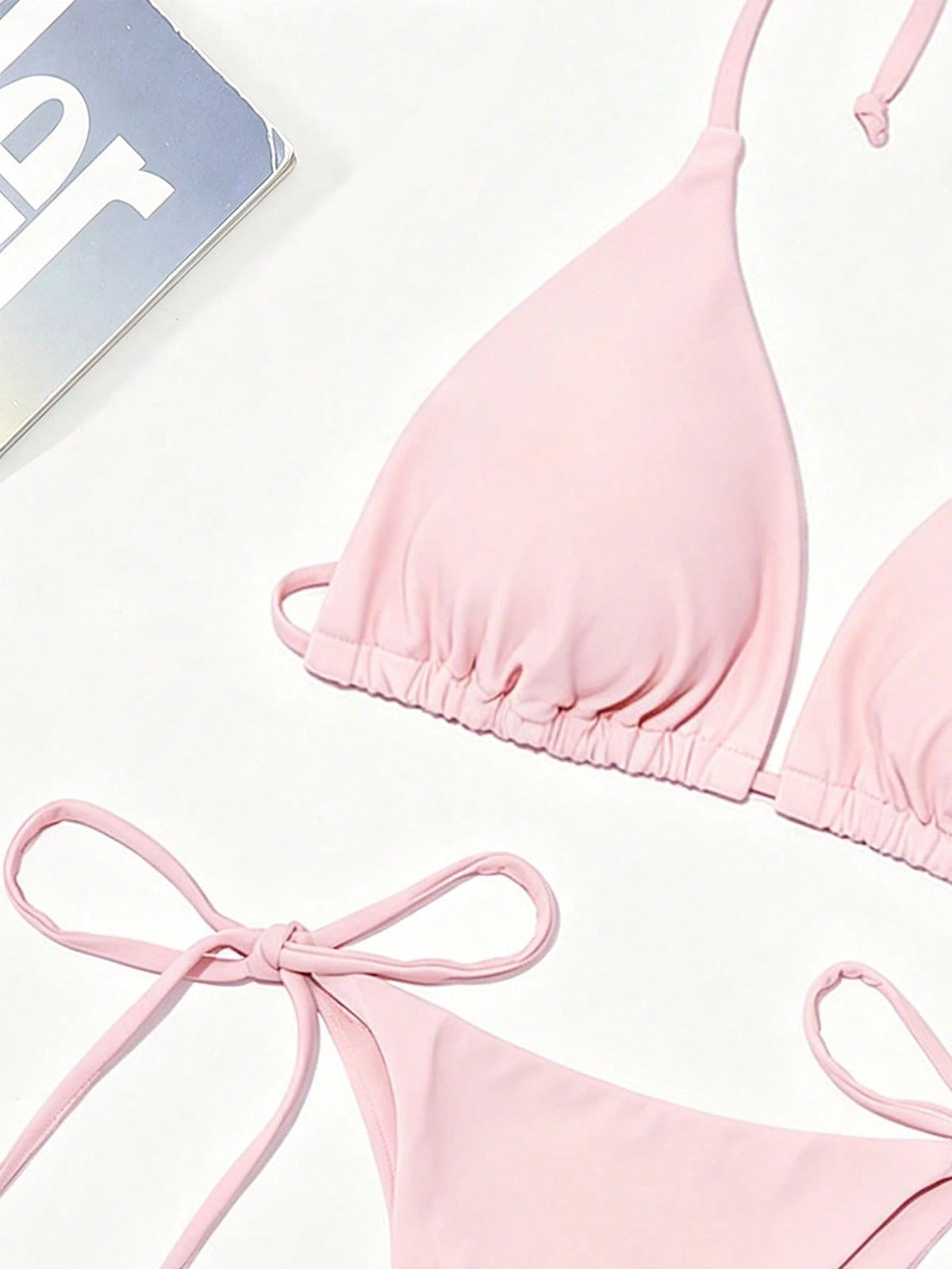 Swim Basics Solid Color Sexy Lace-Up Bikini Two-Piece Women's Swimsuit Set Beachwear