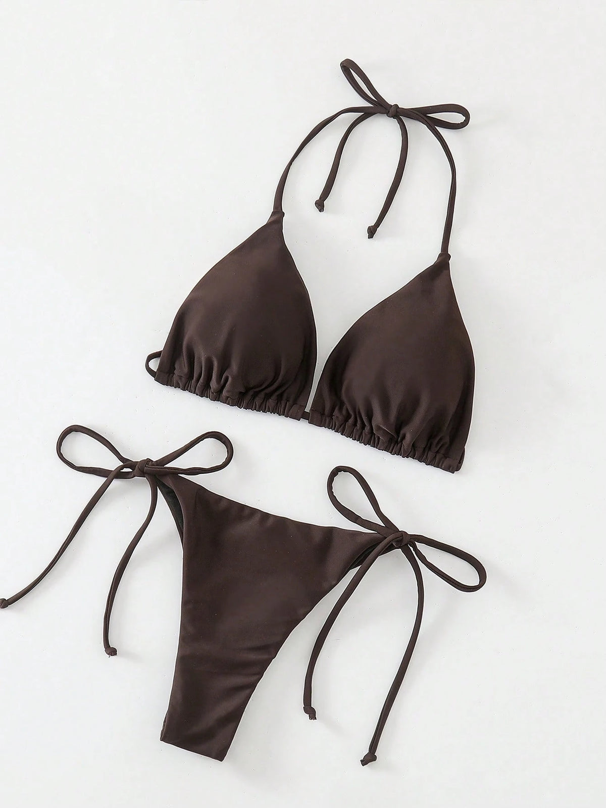 Swim Basics Solid Color Sexy Lace-Up Bikini Two-Piece Women's Swimsuit Set Beachwear