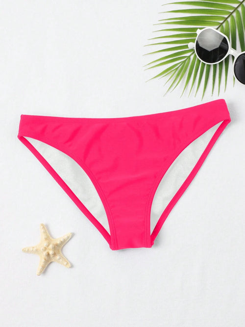 Swim Basics Solid Colored Bikini Bottom, Suitable For Vacation & Beach For Summer