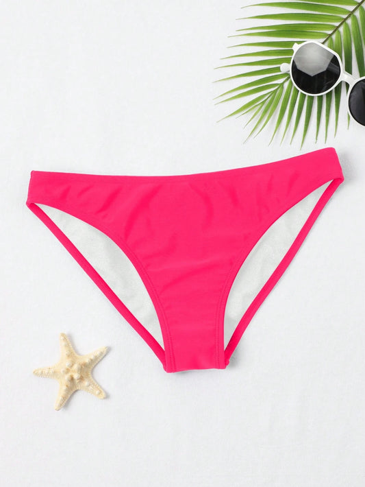 Swim Basics Solid Colored Bikini Bottom, Suitable For Vacation & Beach For Summer
