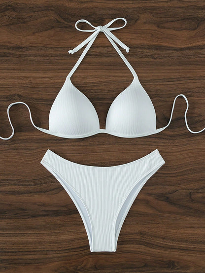 Swim Basics Summer Beach Solid Push Up Bikini Set