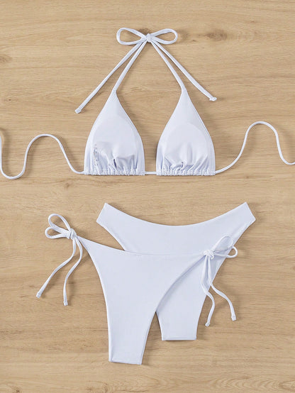 Swim Basics Summer Beach Women's Solid Color Bikini Swimwear 3-Piece Set