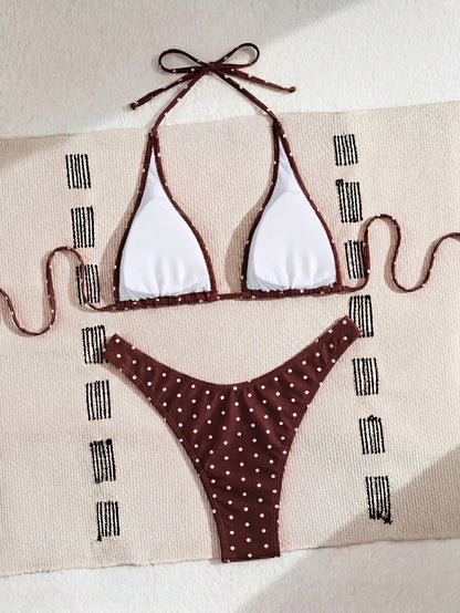 Swim Basics Women's Two Pieces Polka Dot Print Bikini Set Set, Casual Holiday Style