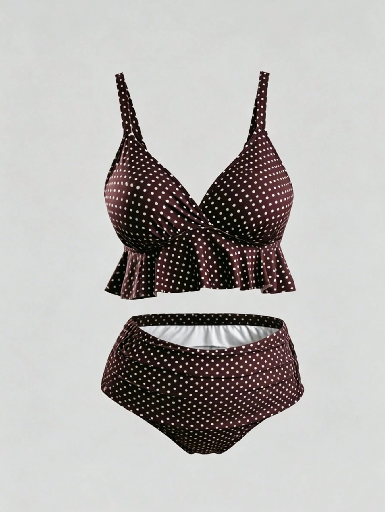 Swim Chiccia Plus Size Women Polka Dot Ruched Cami Tankini Swimwear Set