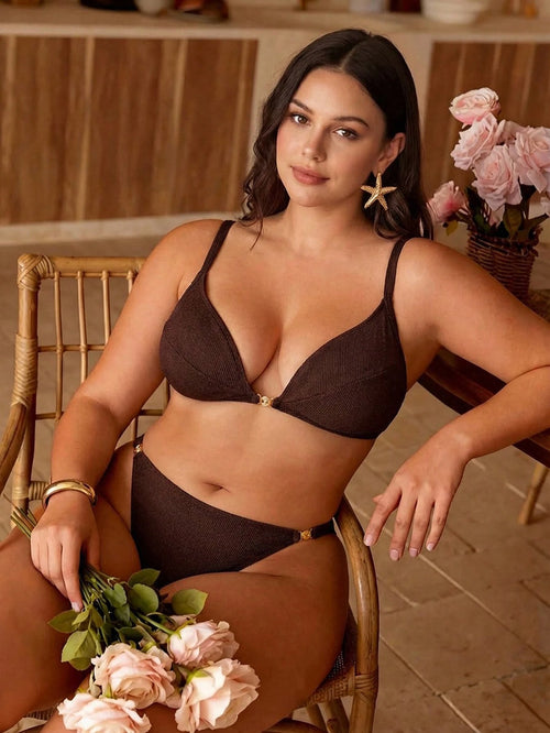 Swim Chiccia Plus Size Women Solid Color Sexy Bikini Set