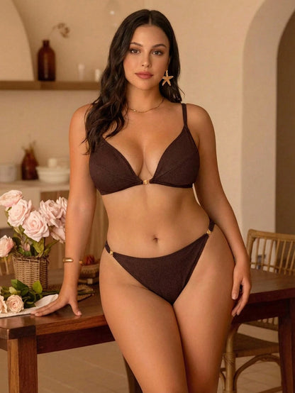 Swim Chiccia Plus Size Women Solid Color Sexy Bikini Set