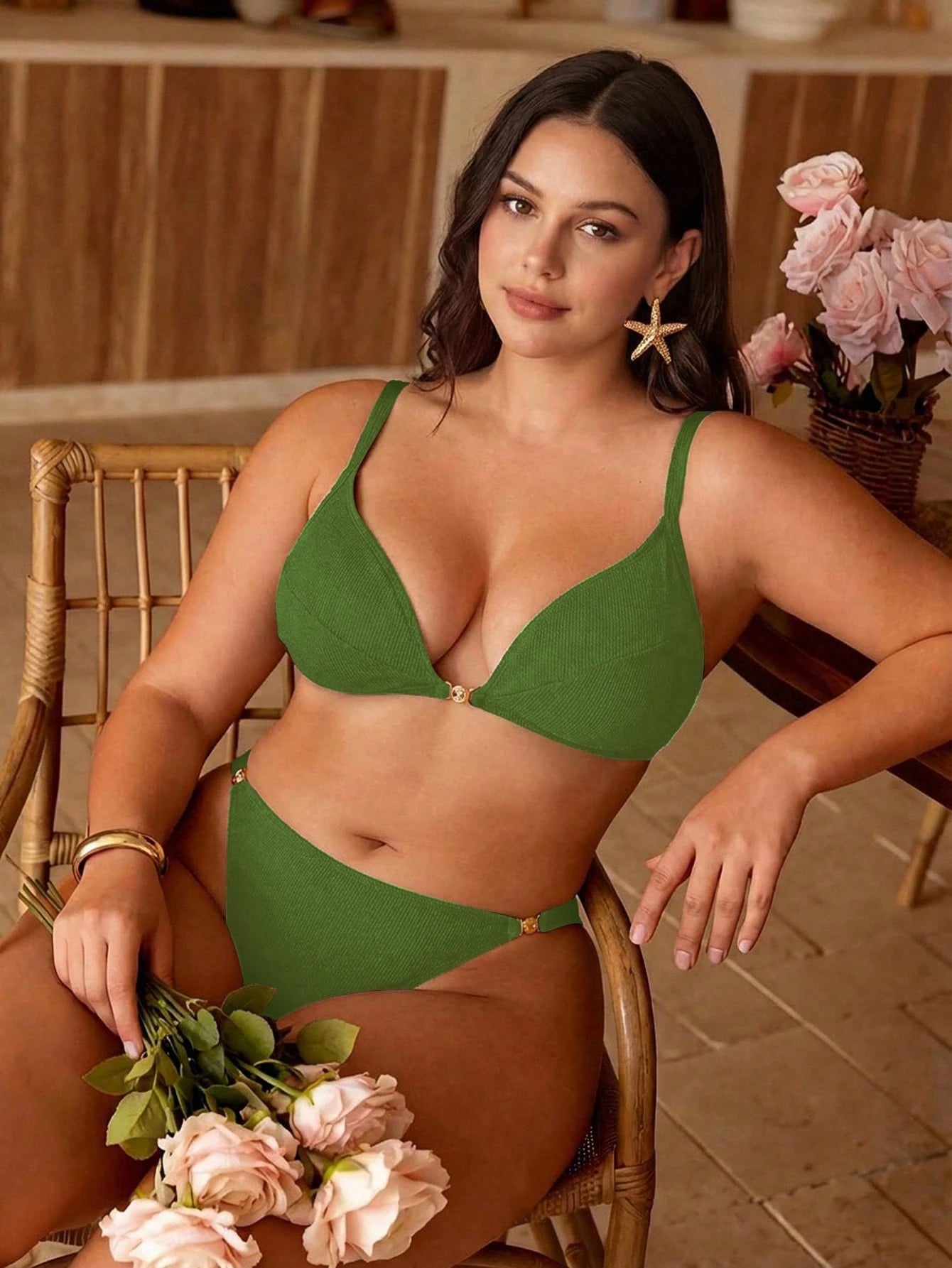Swim Chiccia Plus Size Women Solid Color Sexy Bikini Set