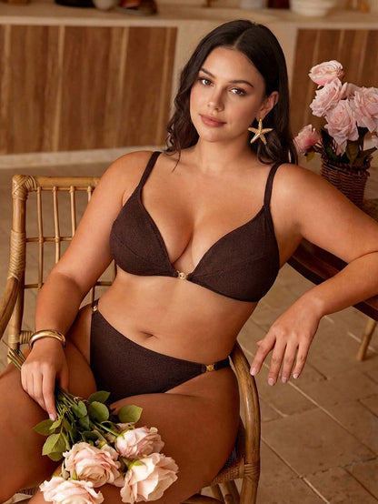 Swim Chiccia Plus Size Women Solid Color Sexy Bikini Set