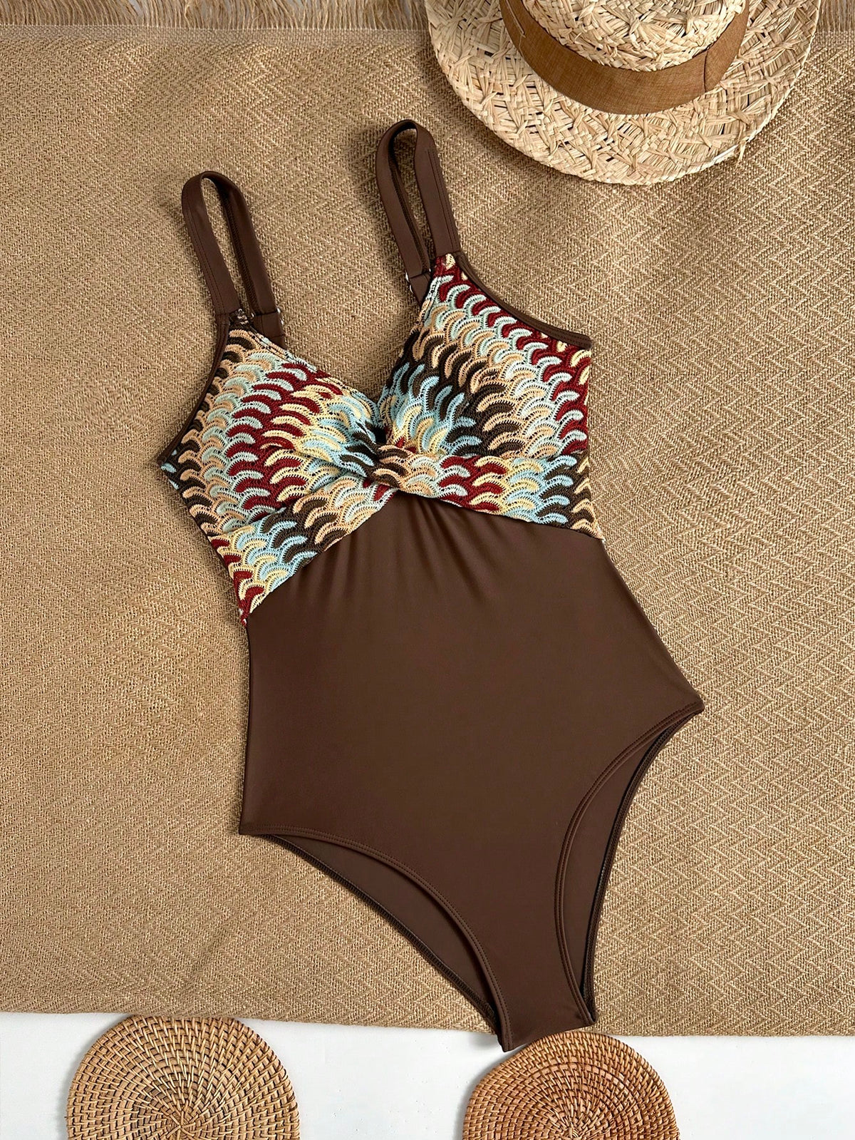 Swim Chiccia Striped Special Fabric Crisscross Chest One-Piece Swimsuit