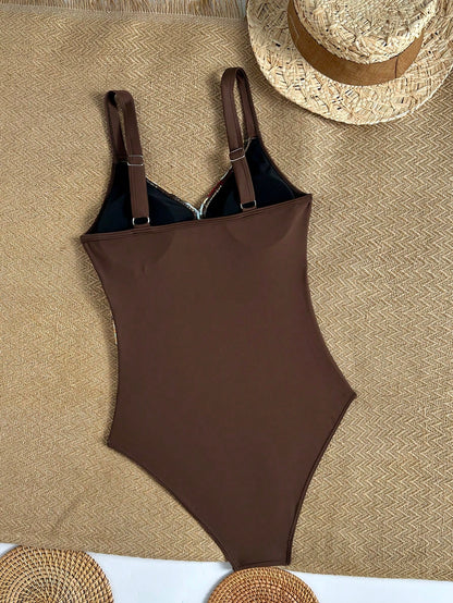 Swim Chiccia Striped Special Fabric Crisscross Chest One-Piece Swimsuit