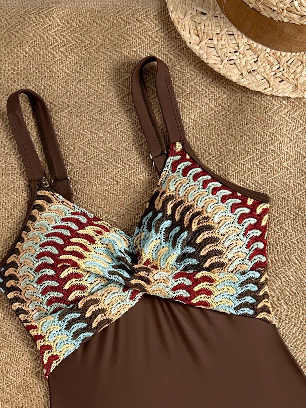 Swim Chiccia Striped Special Fabric Crisscross Chest One-Piece Swimsuit