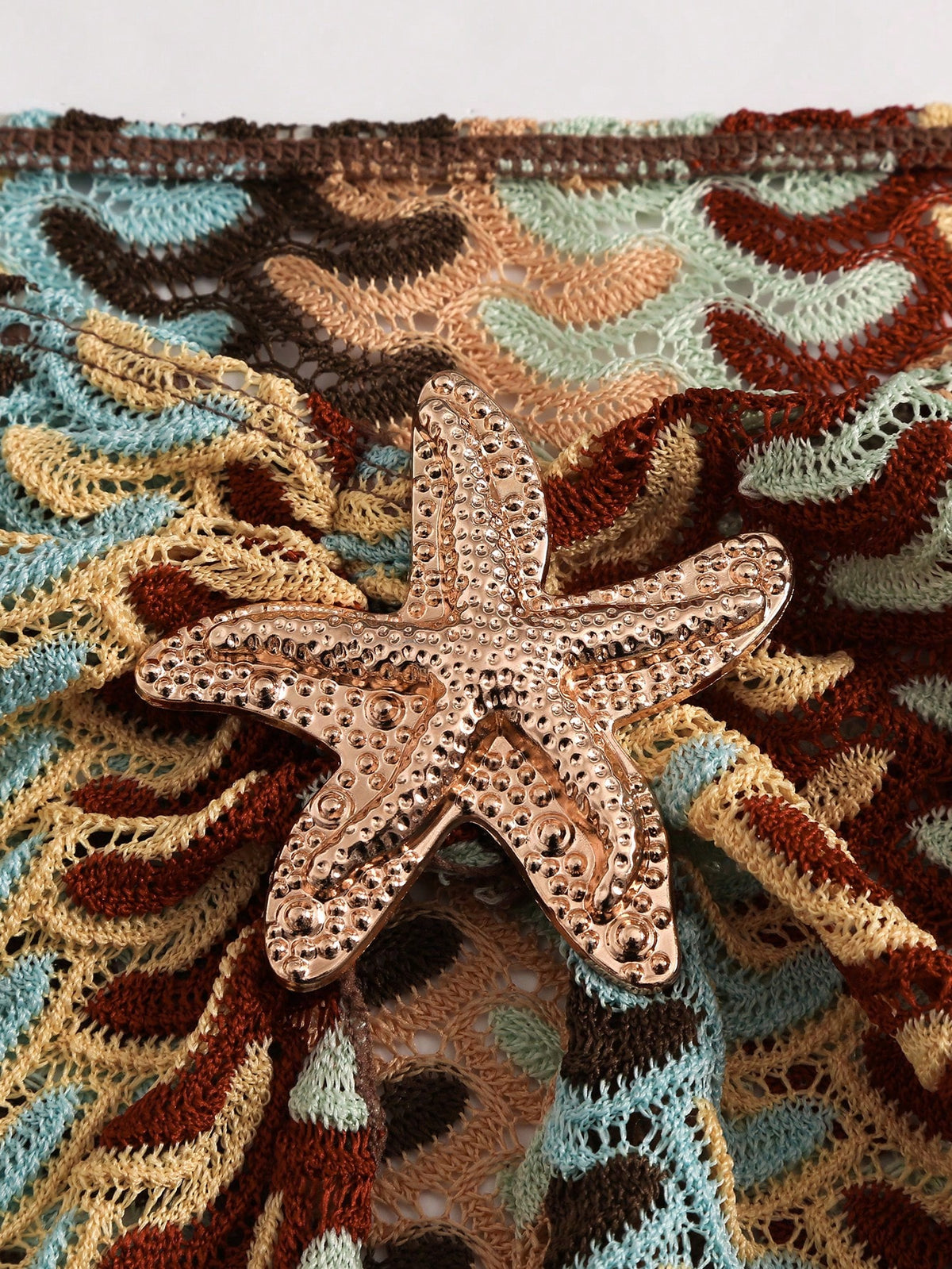 Swim Chiccia Women Deep Teal Multicolor Striped Reversible High Slit Long Skirt Metallic Starfish Decor,Boho Summer Beach Holiday Holiday Swimsuit Cover Up Dress