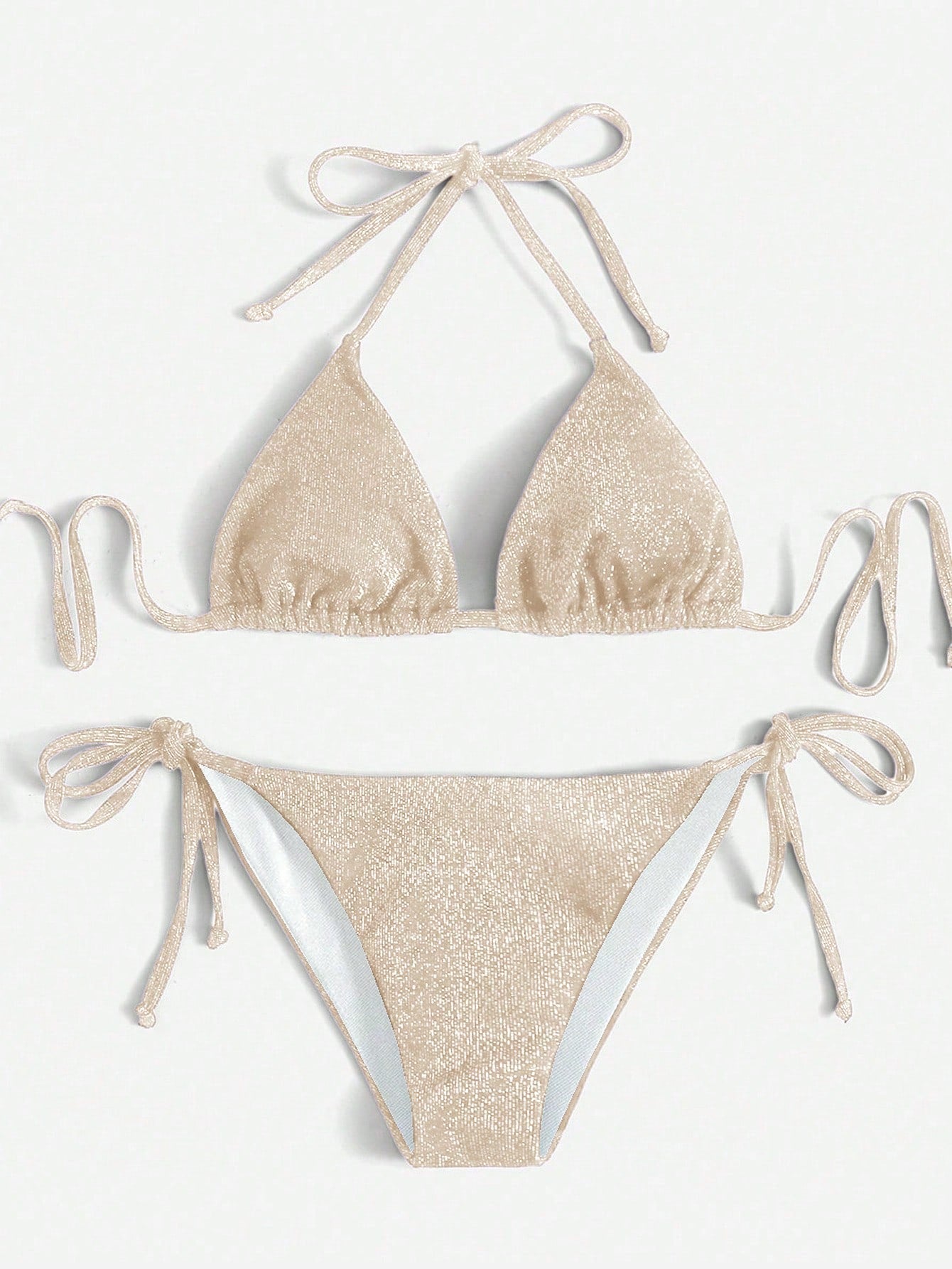 Swim Chiccia Women's Solid Color Sparkly Halter Tie Sexy Bikini 2 Pieces Swimwear Set, Summer Beach